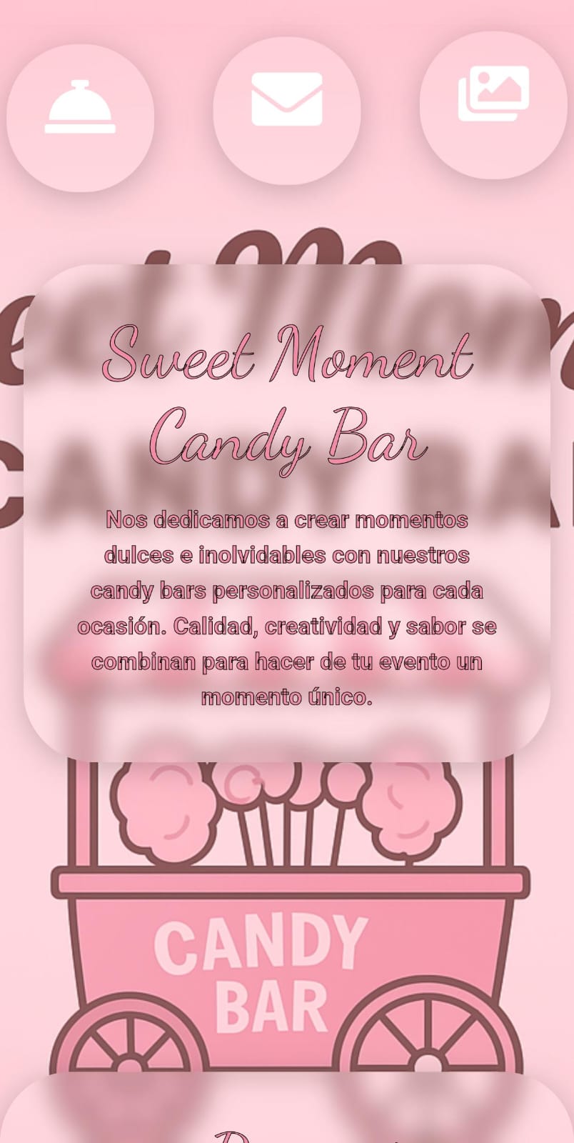 Captura del sitio web de Sweet Moment Candy Bar en celular