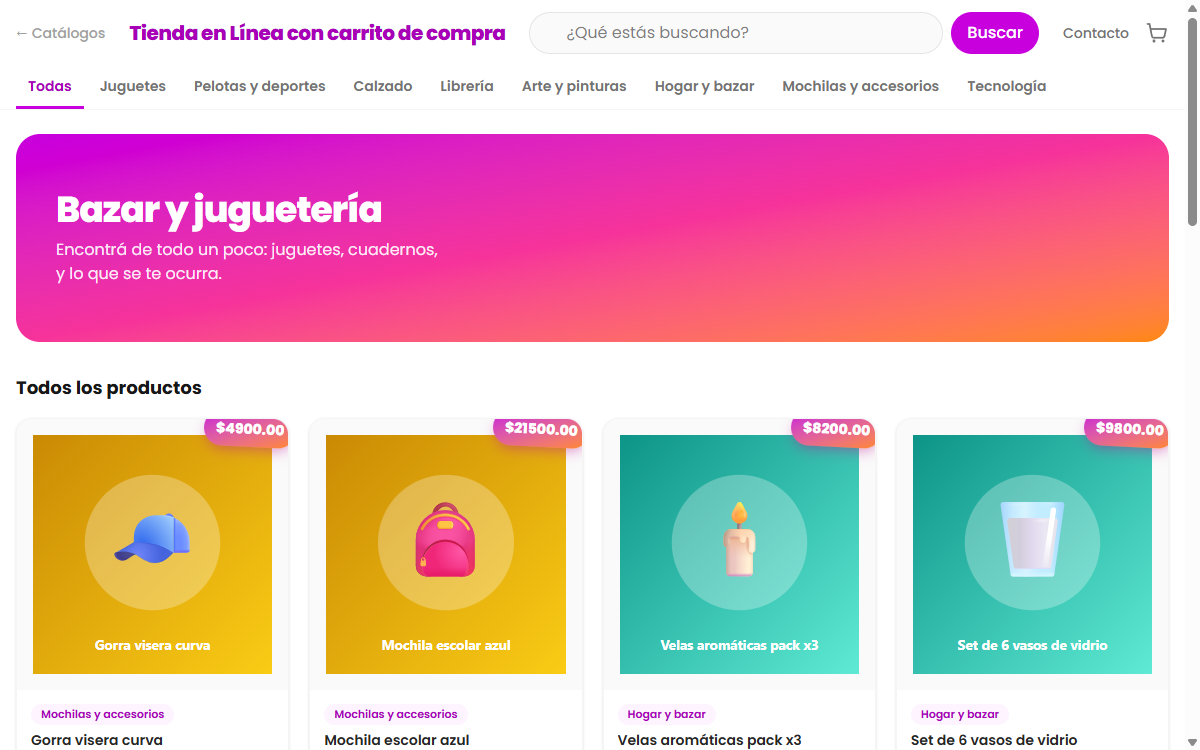 Captura de Tienda carrito